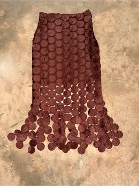 ANEWSTA Brown Circle Appliqué Mesh Midi Skirt NWT Size 2